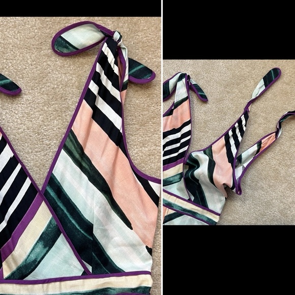 Red Carter A-Line Side Slit Maxi Dress Multicolor Tie Straps Women's Size S - Picture 6 of 16